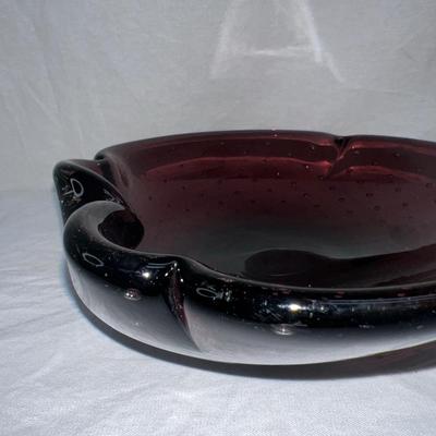 Amethyst Murano Italy Bubble Art Glass Shell Bowl or Ashtray Italy 1970s
