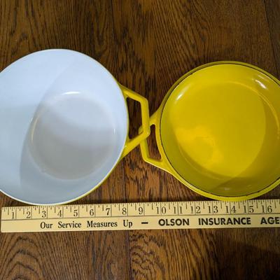 VINTAGE CANARI YELLOW ENAMEL CAST IRON 2 QT COCOTTE WITH LID COPCO DENMARK D2