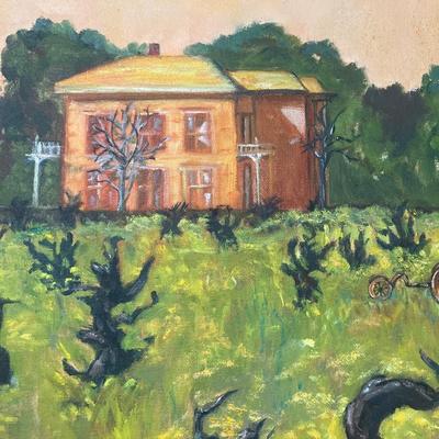 Art Painting of Landscape & Vineyard Vintage