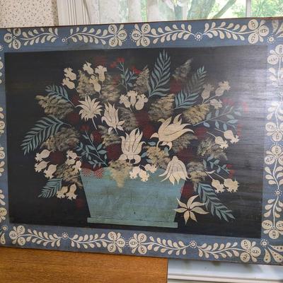 Vintage Painted Flowers Wooden Table Top
