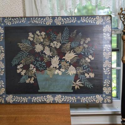 Vintage Painted Flowers Wooden Table Top