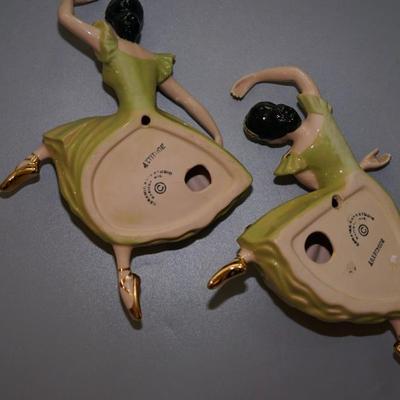 CERAMIC ARTS STUDIO WALL PLAQUES "ATTITUDE AND ARABESQUE" GREEN