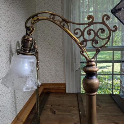 Antique Art Deco Brass Bridge Floor Lamp