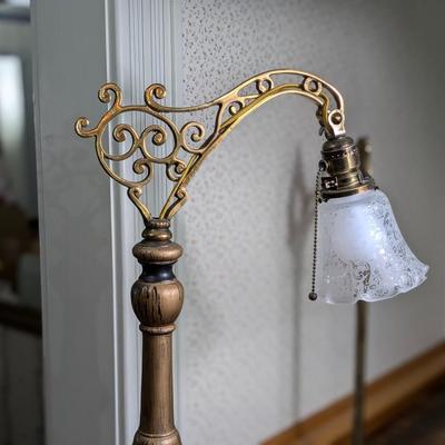 Antique Art Deco Brass Bridge Floor Lamp