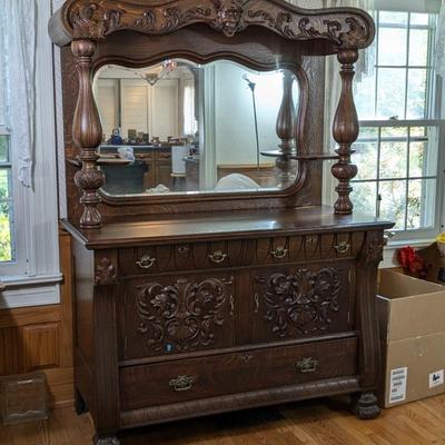 Antique Walnut Buffet with Mirror