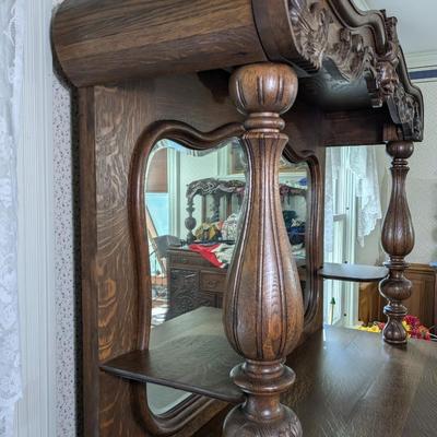 Antique Walnut Buffet with Mirror