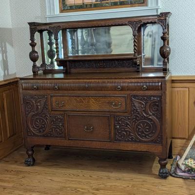 Stunning Antique Tiger Wood Sideboard