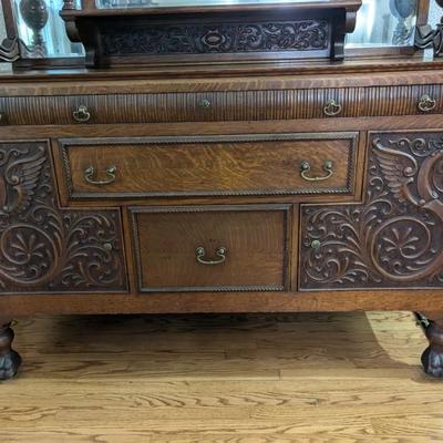 Stunning Antique Tiger Wood Sideboard