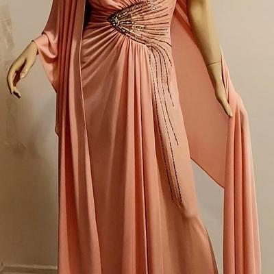 Vtg Jack Bryan Barbie Ballerina print Rhinestone Gown & Shawl