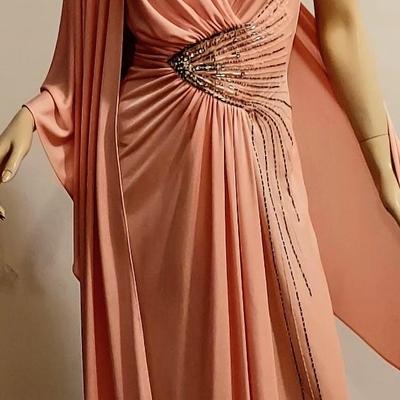 Vtg Jack Bryan Barbie Ballerina print Rhinestone Gown & Shawl