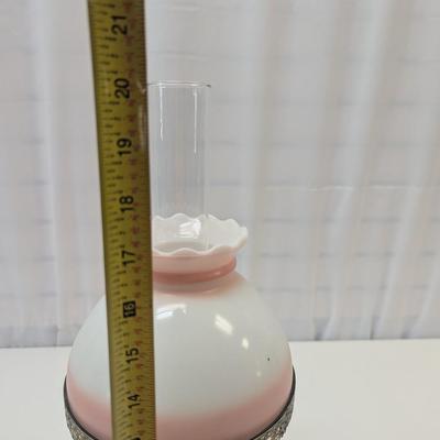 Vintage Electric Hurricane Lamp Milk Glass Pink Floral 3 Way Table Lamp