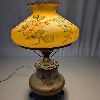 Vintage Electric Hurricane Lamp Floral 3 Way Table Lamp