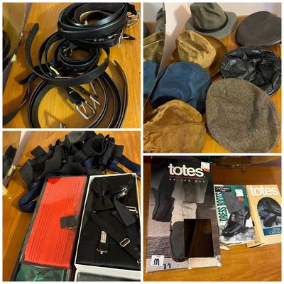 Vint. & Contemp. Mens Accessories Lot - Hats, Belts, Slippers etc.