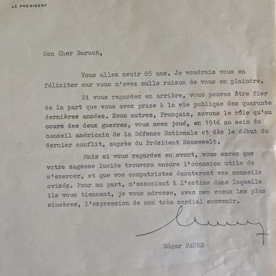 Prime Minister of France Edgar Jean Faure signed letter