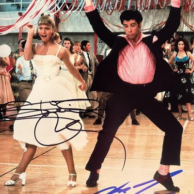 Grease John Travolta and Olivia Newton-John signed movie photo