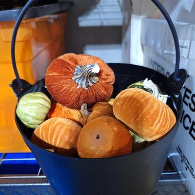 3 Orange totes of Halloween Decor