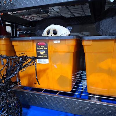 3 Orange totes of Halloween Decor