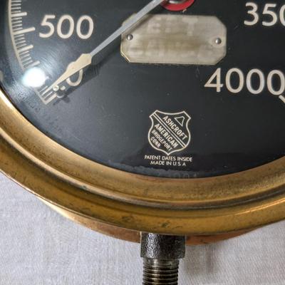 Antique The Ashton Valve Company Solid Brass Steam Gauge