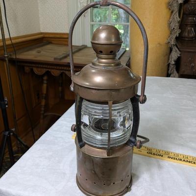 Antique Original French Brass and Glass Ship Lantern