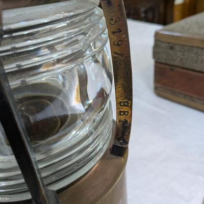 Antique Original French Brass and Glass Ship Lantern