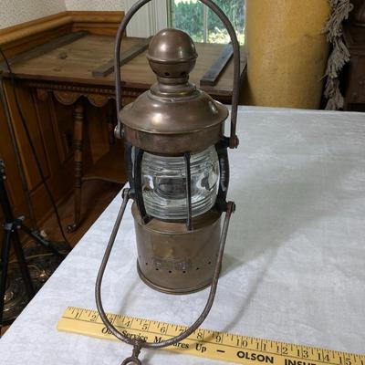Antique Original French Brass and Glass Ship Lantern