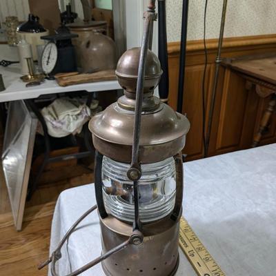 Antique Original French Brass and Glass Ship Lantern