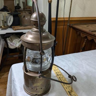Antique Original French Brass and Glass Ship Lantern