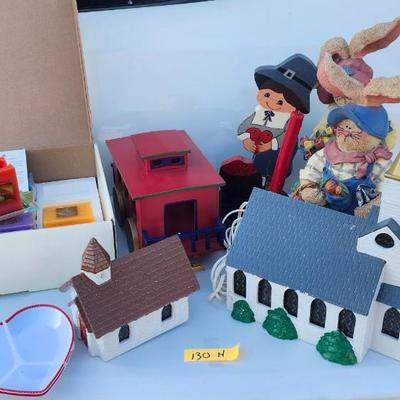 Holiday lot, including Christmas Ceramic Village Churches