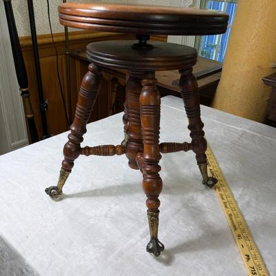 Antique Mahogany Eagle Claw Glass Ball Feet Piano Stool