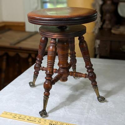 Antique Mahogany Eagle Claw Glass Ball Feet Piano Stool