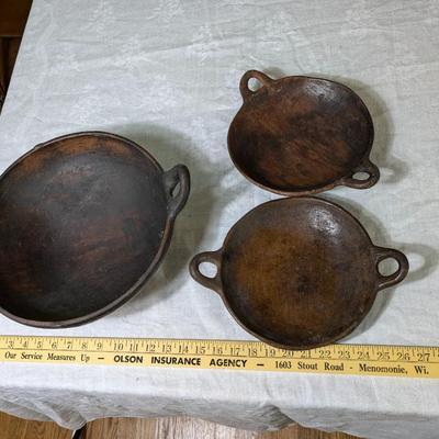 Collection of 3 Vintage Clay Fire Cooking Bowls