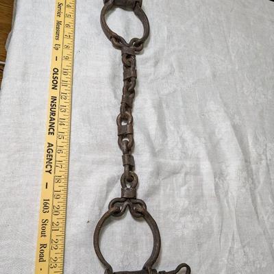 Early 19th C Hand Forged Shackles, Hand Cuffs, w/ Key