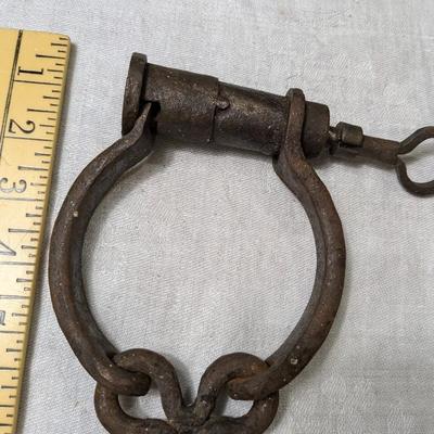 Early 19th C Hand Forged Shackles, Hand Cuffs, w/ Key