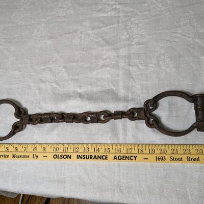 Early 19th C Hand Forged Shackles, Hand Cuffs, w/ Key