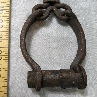 Early 19th C Hand Forged Shackles, Hand Cuffs, w/ Key
