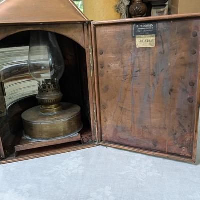 Very Rare Antique Babord Port Copper Ship Lantern, B. Pederson, Oslo-Norway