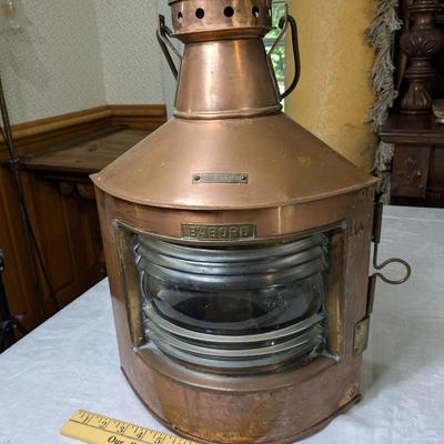 Very Rare Antique Babord Port Copper Ship Lantern, B. Pederson, Oslo-Norway