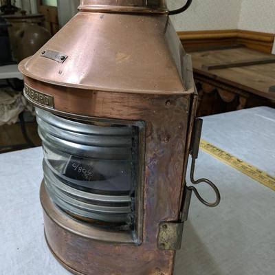 Very Rare Antique Babord Port Copper Ship Lantern, B. Pederson, Oslo-Norway