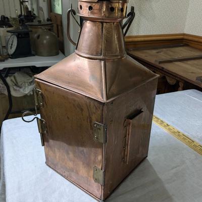 Very Rare Antique Babord Port Copper Ship Lantern, B. Pederson, Oslo-Norway