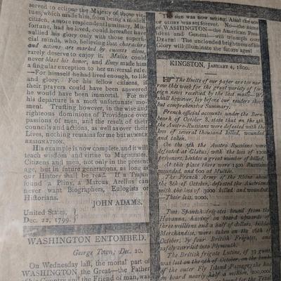 Ulfter County Gazzette, January 1800 Issue, George Washington's Death