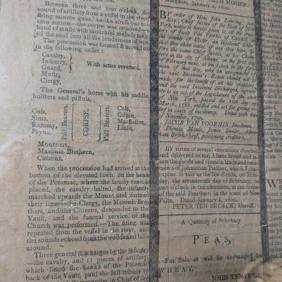 Ulfter County Gazzette, January 1800 Issue, George Washington's Death