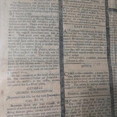 Ulfter County Gazzette, January 1800 Issue, George Washington's Death