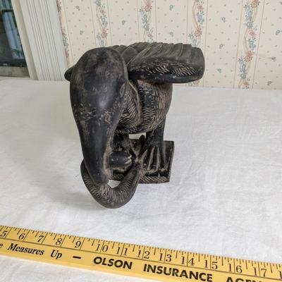 Vintage African Hand Carved Bird with Snake in its Mouth