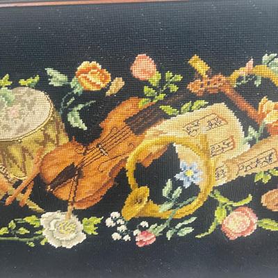Antique Needlepoint Art Musicals Theme Large Hand Made Framed 35wx21h”
