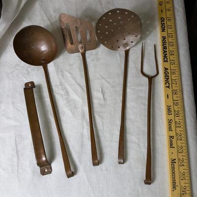 Vintage Set of 5 Piece Copper Cooking Utensils