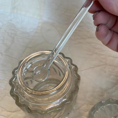 Avon clear glass jar with swirl design