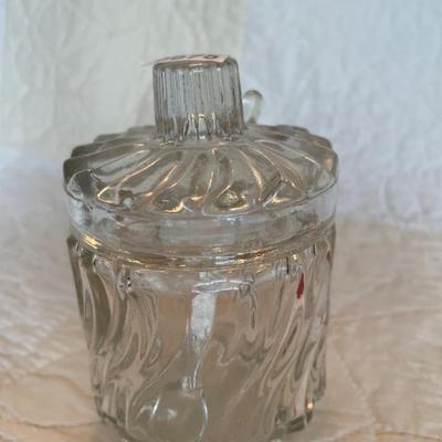 Avon clear glass jar with swirl design