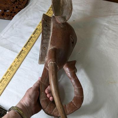 Antique African Tribal Elephant Mask Wood Hand Carved Wall Hanging, Ghana