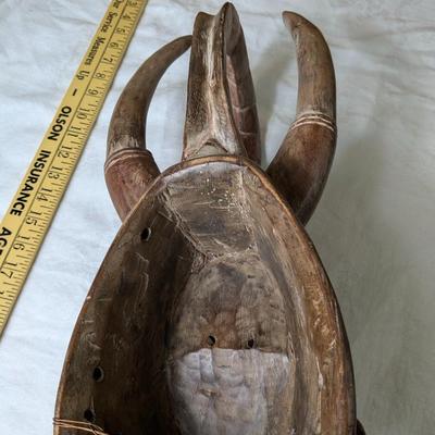 Antique African Tribal Elephant Mask Wood Hand Carved Wall Hanging, Ghana