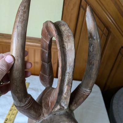 Antique African Tribal Elephant Mask Wood Hand Carved Wall Hanging, Ghana